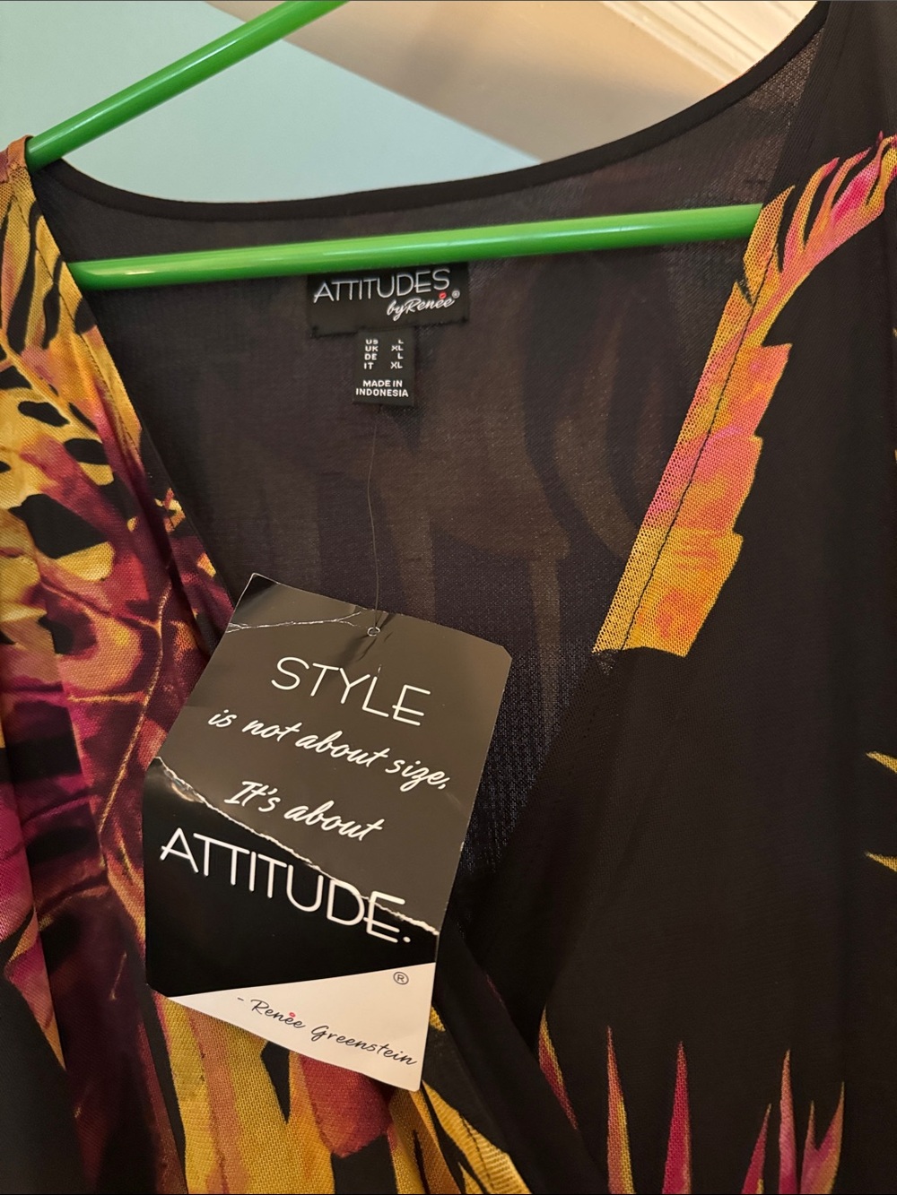 Attitudes by Renee Tropical jumpsuit- Black with Yellow & Magenta Leaf Print - Picture 4 of 6